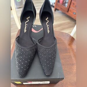 Nina Black Beaded Mesh Heels